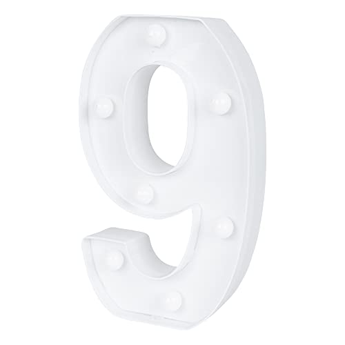 Image of Restaurantware Illumify 7.1 x 1.2 x 8.7 Inch Light Up Number 1 Durable Marquee LED Light - Number 9 Touchproof White Plastic Party Light Keyhole Slot For Parties Weddings Or Special Events