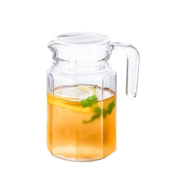 Image of 500 ml Glass Pitcher with Lid Fridge jug with Handle Glass Water jug Practical Juice Containers Easy to Use Milk Jug Iced Tea, Cocktails, Water (Small Hexa 500 ML)