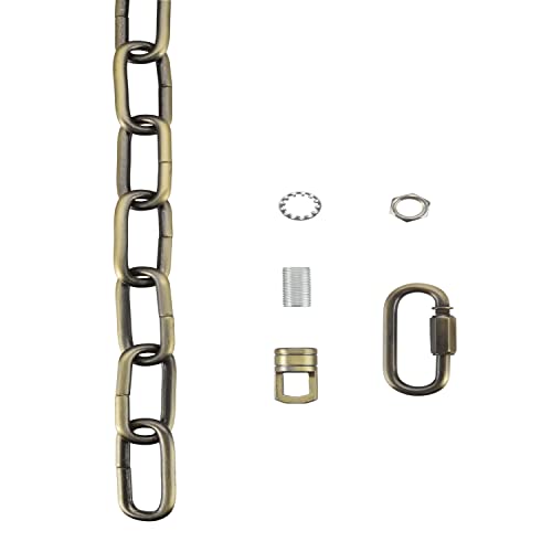 Image of Aspen Creative 21119-51,Steel 1 Feet Heavy Duty Chain & Quick Link Connector for Hanging Up Maximum Weight 120 Pounds-Lighting Fixture /Swag Light /Plant in Antique Brass.6 Gauge.