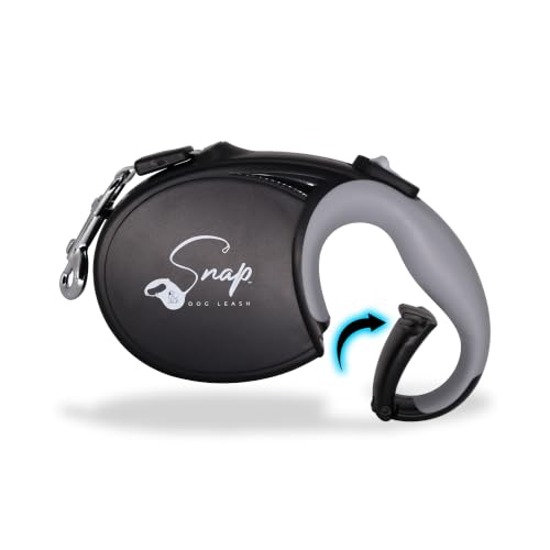 Snap Retractable Dog Leash with Built-in Clip - for Medium and Large Dogs (25+ lbs), Hands-Free Connection, Reflective 16-ft Tape, Brake and Lock, Tangle-Free