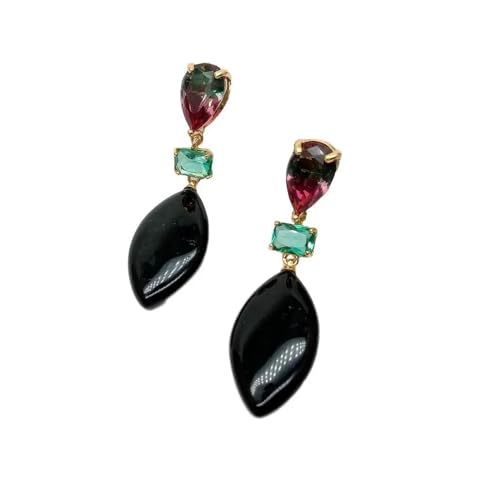 RUAJOGYNVM Pendientes de tuerca con pavé de cristal multicolor O-nyx negro marquesa