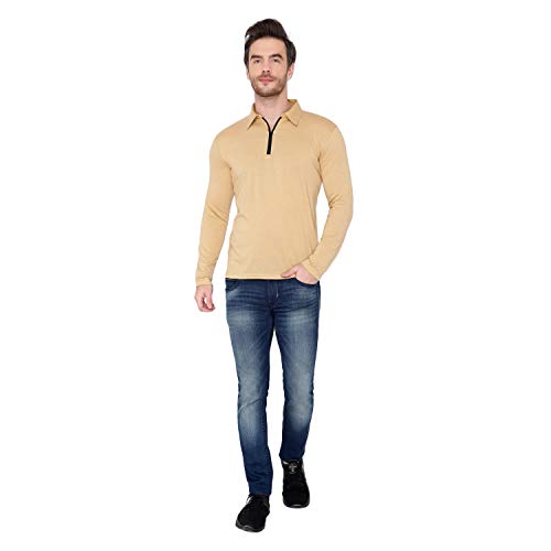 Image of Men's Cotton Blend Full Sleeve Zip Neck Polo T-Shirt (Pack of 1)