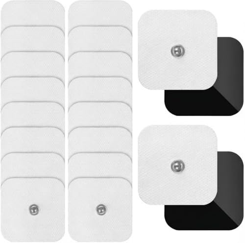 Électrodes 5x5 cm pour TENS EMS avec Bouton 3,5mm, Lot de 16 Patch Electrostimulation pour Beurer et Sanitas Appareils, Réutilisables et Auto-adhésifs
