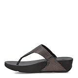 FitFlop Women's Lulu Glitz-Canvas Toe-Post Sandals Wedge, Pewter Black, 7