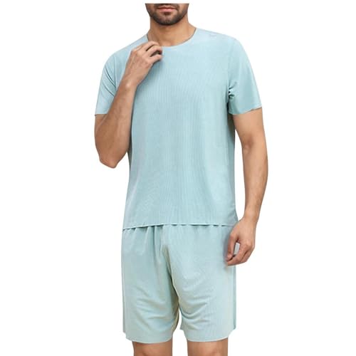 Men's Comfortable Short Sleeve Pajama Sets, Crew Neck Top and Shorts Sleepwear Summer Pajamas Lightweight Pjs Set