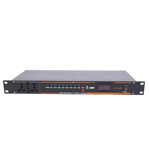 Akozon Acondicionador de Secuenciador de Potencia Regulador de Pantalla Digital Profesional para Equipos de Sonido Secuenciador de Potencia de 10 Salidas (Enchufe de la UE)