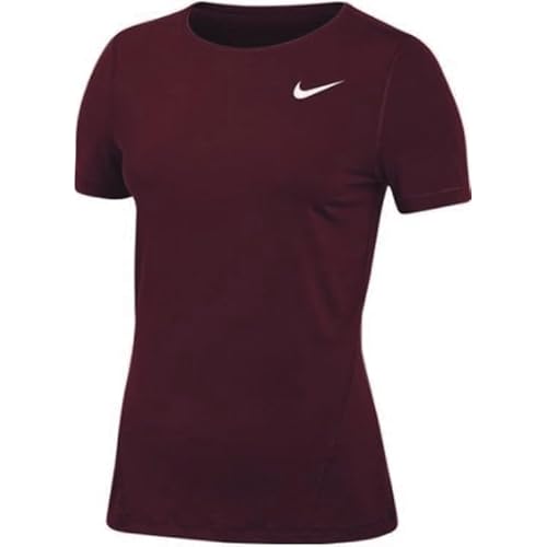 Nike Women’s Pro Allover Mesh SS Top 2.0 (US, Alpha, Medium, Regular, Regular, Dark Maroon)