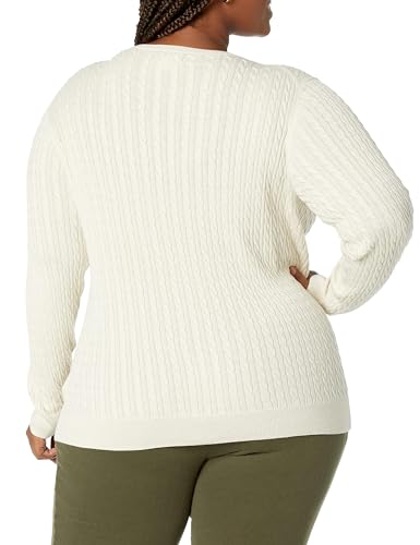 Amazon Essentials Damen Leichter Langarm-Pullover Mit Rundhalsausschnitt Mit Zopfmuster (Erhältlich In Übergröße), Haferbeige Meliert, M