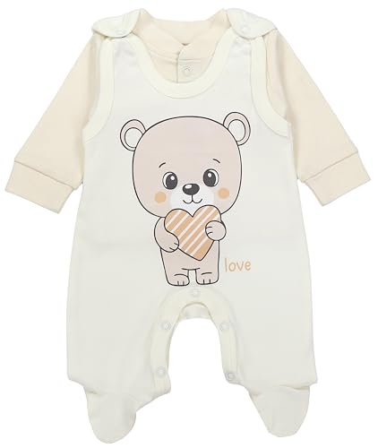 TupTam Zweiteiliger Baby Strampler, Love Teddy/Streifen Beige Ecru, 56