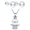 Yumilok Collier perle femme fille, boucles d’oreilles perle femme fille, ensemble de bijoux de perle, collier boucle d’oreille en argent 925, collier de petit ange mignon, zircon incrusté, blanc