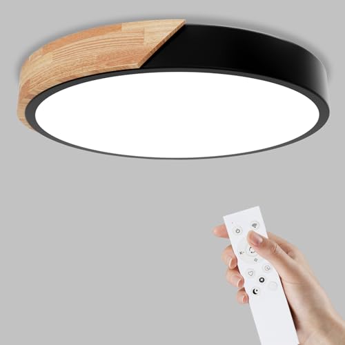 Yexati Lámpara de Techo Regulable,24W Plafon LED Techo con Mando a Distancia,3000K-6000K,Lampara LED Techo Modernos de Madera,Negro
