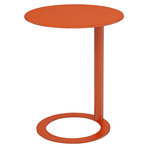 YSYJ Mesa de centro creativa moderna de metal multifuncional pequeña mesa auxiliar redonda práctica mesa auxiliar en forma de C para sofá lateral (48 x 69 cm, naranja)