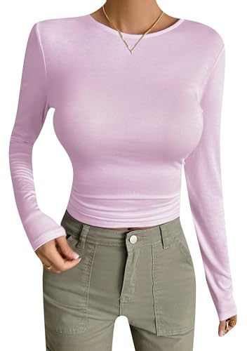 TYQQU Women's Crewneck Long Sleeve Shirts Fall Fashion Basic Layering Slim Fit Soft Thermal Underwear Tops Pk M