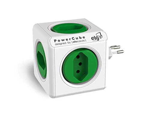 ELG, PWC-R5, PowerCube, Multiplicador 5 Tomadas, Disjuntor Integrado de 10A, Filtro de Linha com Protetor de Surto, Bivolt, Branco e Verde