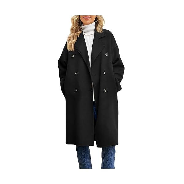 Miladusa Womens Long Double Breasted Winter Coats Classic Oversized Wool Blend Pea Coat Trench Coat Jackets With Pockets