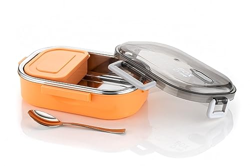 Image of Stainless Steel Lunch Box | Steel Tiffin Box for School & Office, Kids | Leak-Proof | Light Weight | Easy to Clean & Carry | Durable | 800 ml | Peach