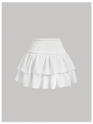 Women's Bow Front Mini Skirt High Shirred Waist Layered Ruffle Hem Short Cake Skirts2