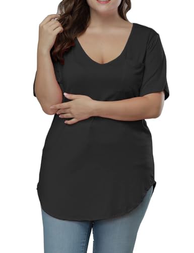 Womens Casual Scoop Collar Plus Size T Shirts Short Sleeve Loose Summer Tops Tee3