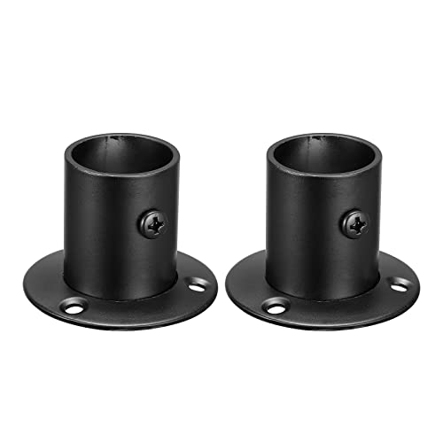 uxcell 1'' Dia Stainless Steel Pole Sockets Flange Rod Holder Bracket Support for Bathroom Closet Curtain, Set of 2, Black