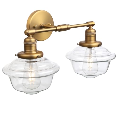Image of Pathson 2 Lights Bathroom Sconces Hardwired Wall Sconce Lamp, Modern Wall Vanity Lights Clear Glass, Indoor Wall Painting Light Fixtures for Living Room Bedroom
