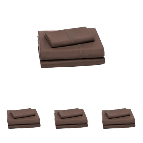Image of Amazon Basics Lightweight Super Soft Easy Care Microfiber 3-Piece Bed Sheet Set with 14-Inch Deep Pockets, Twin XL, Solid, Chocolate (Pack of 4)