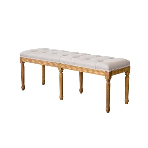 Foot Stool For Bed French Vintage Bench with Padded Seat and Rubberwood Legs, Memory Foam Upholstered Entryway Bench and Dining Bench, Tufted Fabric End of Bed Bench for Bedroom Living Room Hallway Be