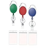 Fashion 3PCS Pack Candy Colors Heavy Duty ID Badge Holders with Clip and Keyring,Vertical Clear Card Holder Fit Up to 3 Cards,Retractable Fiber Pull Cords for Easy Access(Green,Red,Royal Blue)