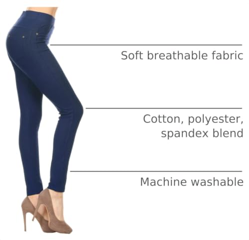 Image of Leggings Depot Women's Cotton Blend Stretch Pull-on Jeggings Casual Pants with Pockets (Available in Plus Size)