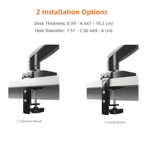 Image of Amazon Basics Gas Spring Dual Monitor Arm Desk Mount, Adjustable Tension, Fits 15-27 Inch Monitors, Supports 4.4-15.4 lbs Each Arm, VESA 75x75 /100x100, Black