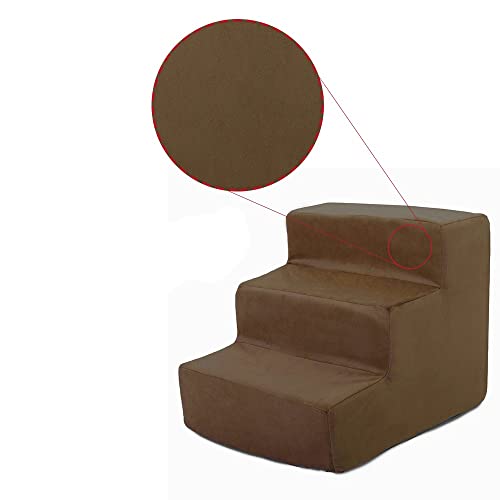 Pet Suede Pet Stairs 3 Steps Chocolate Machine Washable Removable Cover 18" X 16" X 15"Pet Dog Step Stairs Ramp Dog Ramps For Bed Pet Dog Car Foams Step Stairs Ramp Pet Stairs Foldable #TOP2