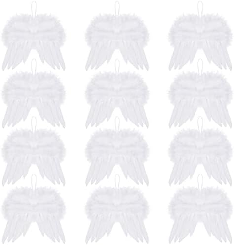 Lystaii 12pcs Angel Feather Wings Ornament for Crafts Mini Angel Wings Christmas Tree Decor Hanging Vintage Chic Pendant for Xmas Holiday Party Decorations DIY Gifts Wedding (6.3 x 5.5 Inch, White)