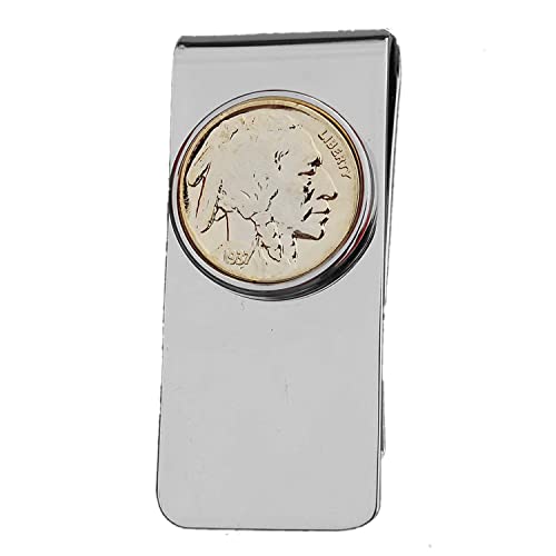 US 1937 Indian Head Buffalo Nickel 5 Cent 24k Gold Plated Coin Solid Brass Gold Silver Money Clip New - High Quality