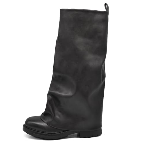 IF Stivali da Donna Stile Oversize Robin con Ghetta Gambale Ampio e Suola Spessa Antiscivolo GA036 Nero N.40