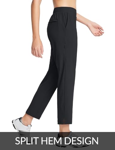 baleaf Women's Golf Pants 7/8 Stretch Travel Casual Work Ankle Pants Pockets Petite Black L3