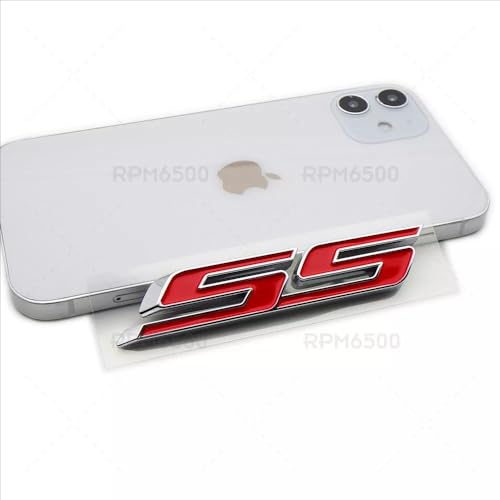 Image of 2Pcs Slant SS Emblems Side Car Badge Decal Compatible with Chevy Camaro Impala Malibu Holden 2010-2026 (Chrome Red)