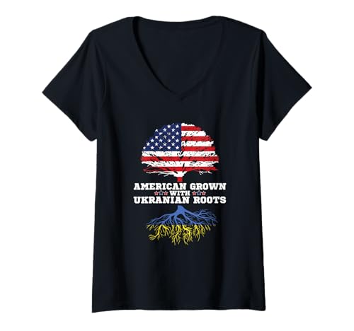 Femme Ukraine Roots American Grown Ukranian Roots Ukraine T-Shirt avec Col en V