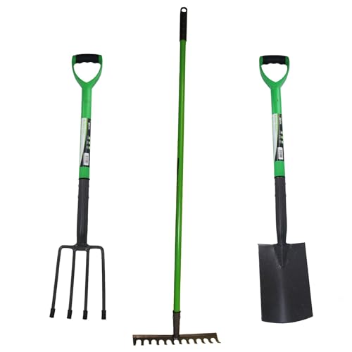 AB Tools Garden Border Fork Spade Rake Soil Gardeners Carbon Steel PVC Handles Strong