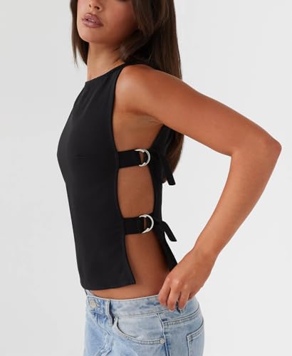 Women Y2k Tank Top Sexy Sleeveless Side Buckle Slim Fit Vest Aesthetic Tops Summer Trendy Going Out Tops Streetwear2