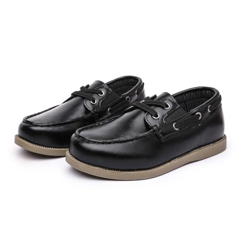 DADAWEN Jungen Mädchen Anzugschuhe mit 2 Loch Schnürsenkeln Oxfords Schule Loafers,Schwarz,29 EU
