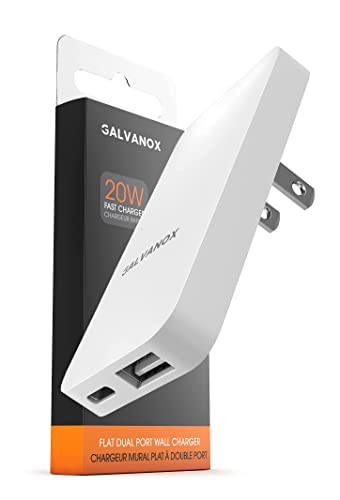 Type C Flat Wall Charger, Galvanox Ultra Slim (Multi-Port Power Adapter) For Iphone 11/12/13 Iphone 14 Pro/Max And Samsung Galaxy Models, 20W Fast Charging Outlet Plug (Dual Usb-C Usb-A) #TOP3
