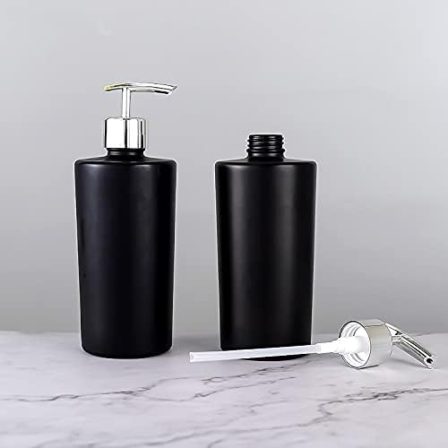 FARI Soap Dispensers Set, 2 Pack of 450ml Refillable Premium Glass Hand Dish Dispensers Pump Bottles for Bathroom Vanity Countertop and Kitchen Sink (Black & White, 2)