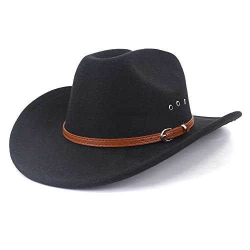 Grnus Mens Felt Western Cowboy Hat Fedora Outdoor Wide Brim Cowgirl Hat For Women (Brown Belt Black) #TOP2