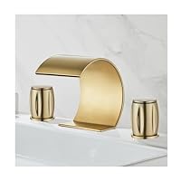 Gebürsteter Gold-Wasserhahn Für Waschbecken - Wasserfall-Armatur Aus Messing, 3-Loch, Mit 2 Griffen