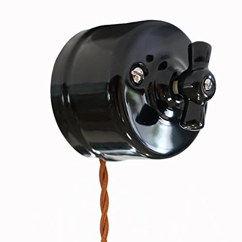 Interrupteur d'anciens interrupteurs en porcelaine vintage rotatif 10 A 240 V (noir)