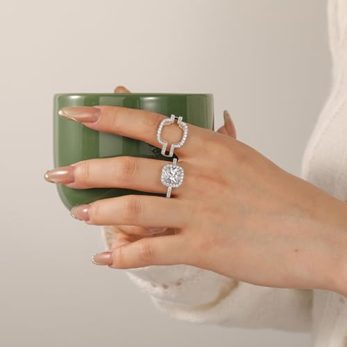 Jeulia 2PCS Wedding Bridal Band Ring Enhancer Engagement Ring Set for Women Halo Split Shank Cushion Cut 925 Sterling Silver Ring Romantic Anniversary Promise Gift with Jewelry Box4