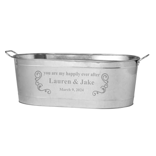 Let's Make Memories Personalized Beverage Tub - For Weddings, Newlyweds - Galvanized Metal Tub - Drink Cooler - 5.5 Gallons - Customized for Bride & Groom - Happily Ever After