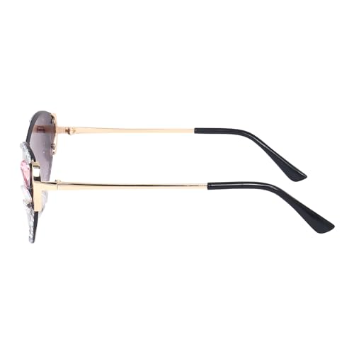 Image of Dervin Cat Eye Sunglasses for Women - UV400 Protection, Rimless Flower Diamond-Cut Lens, Trendy Driving Shades for Women