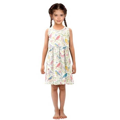 KLL Decorative Bird Pattern Girls Party Dresses Fashion Sundress Spring Summer Crew Neck4