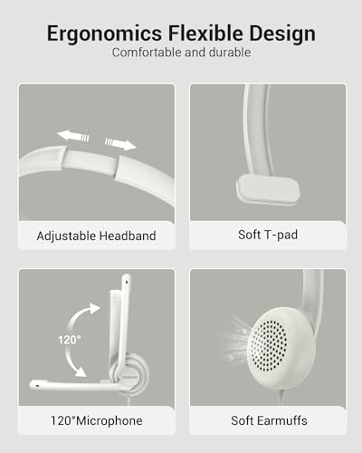 Image of HW02 USB Headset with Microphone Noise Cancelling & in-line Control, Super Light, Ultra Comfort On-Ear Wired Office Call Center Headset for Boom Skype Webinars (White)