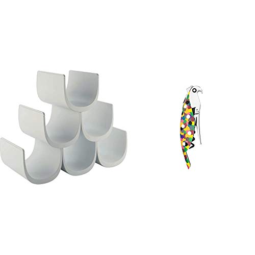 Alessi Noè GIA13 Portabottiglie di Design in Resina Termoplastica, Bianco & AAM32 1 Proust Parrot Cavatappi per Vino di Design, in Alluminio Profuso e PC, Multicolore